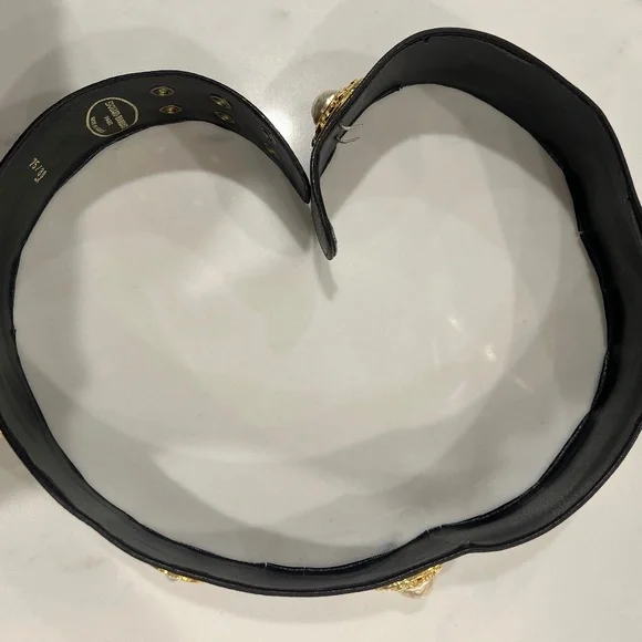 Edouard Rambaud Paris Vintage Black leather belt w/ Gold  display picture 3